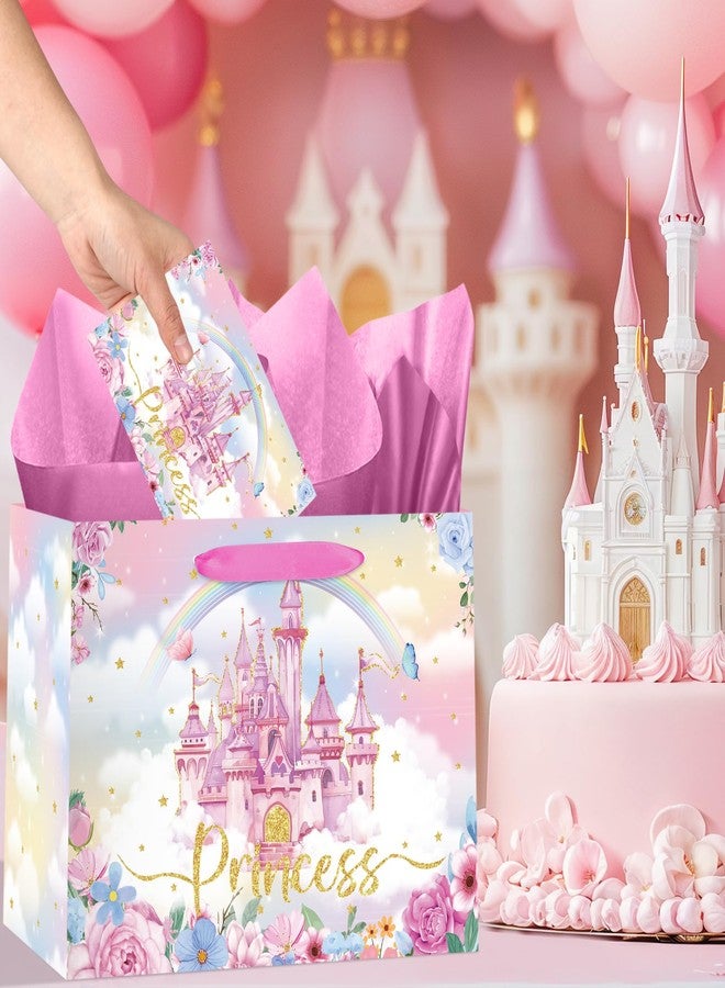 Woosytoo Princess Gift Bag Floral Prince Princess Birthday Party Favor Bag with Card and Princess Wrapping Paper Pink Castle Treat Candy Gift Wrap Paper Bag for Girls Birthday Princess Theme Baby Shower Party - Image 4